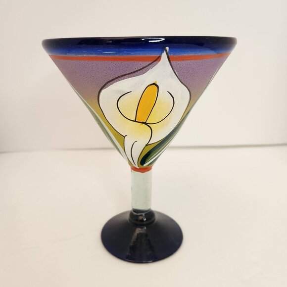 Hand-Painted hand-blown Calla Lily Martini Glass/vase 8" conversation whimsical - Picture 1 of 5
